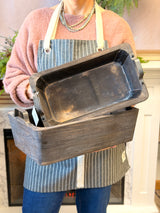 Deep Wooden Tray w/ Metal Handles