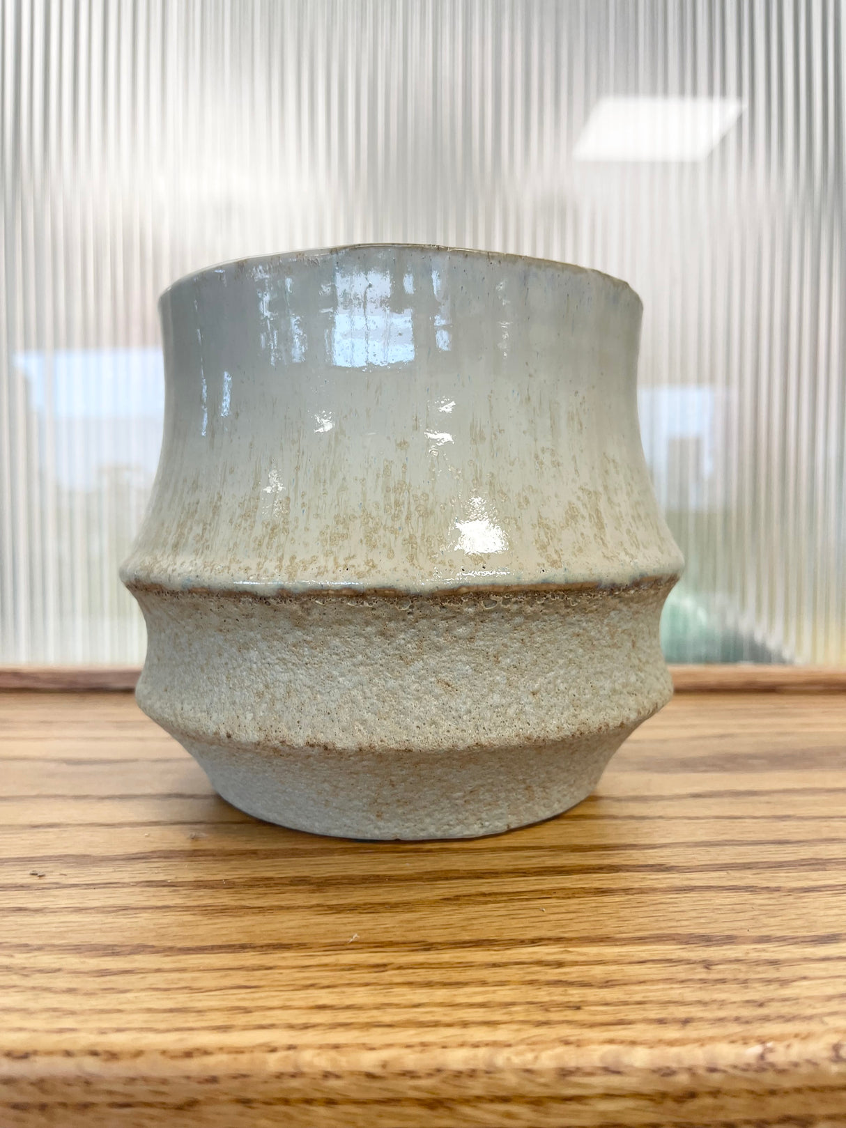 Tall Many Layers Tan Stoneware Planter