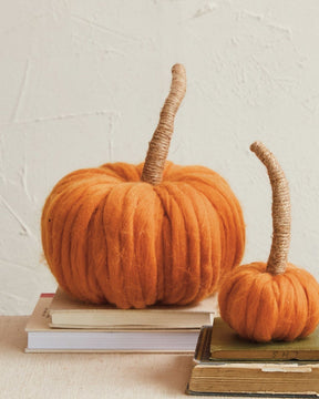 Orange Wool Pumpkin with Jute Wrapped Stem