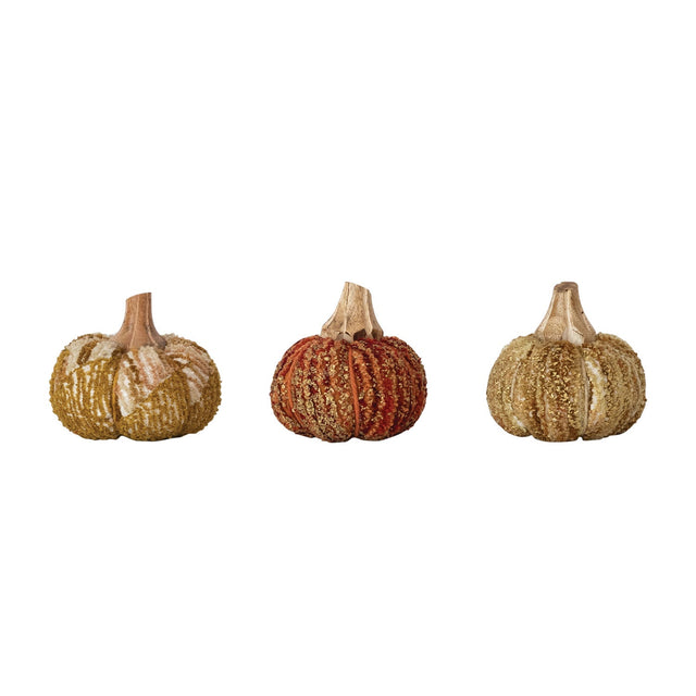 Handmade Cotton Chenille & Mango Wood Pumpkin - 3 Styles
