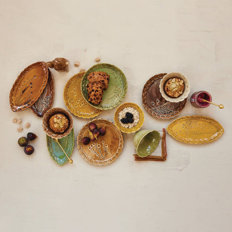 Debossed Stoneware Scalloped Bowl - 4 Colors