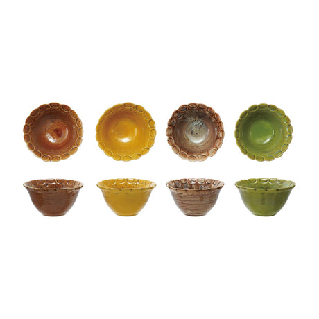 Debossed Stoneware Scalloped Bowl - 4 Colors