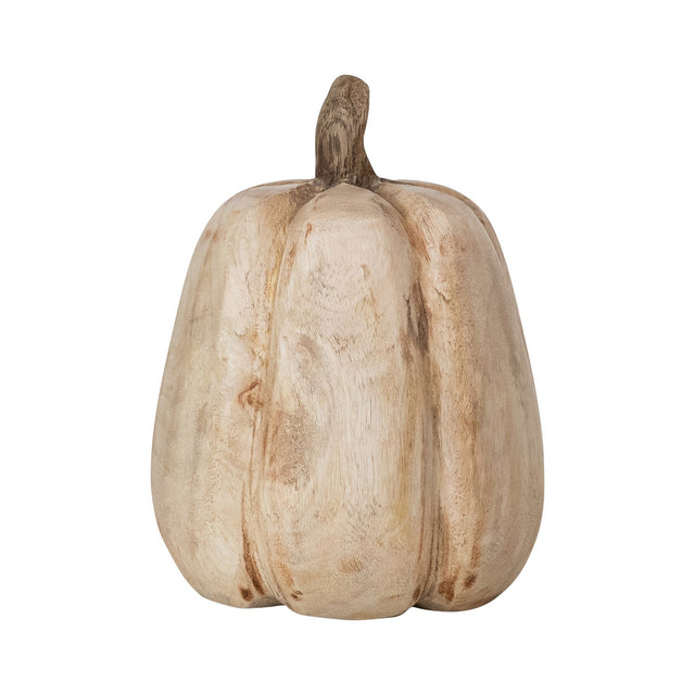 Large Natural Carved Mango Wood Pumpkin