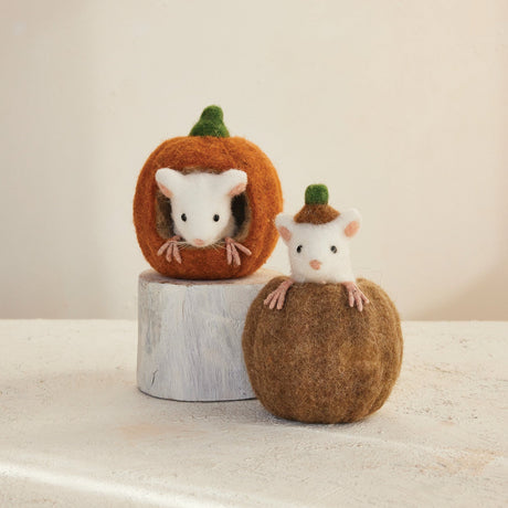 Handmade Wool Felt Pumpkin with Mouse - 2 Styles