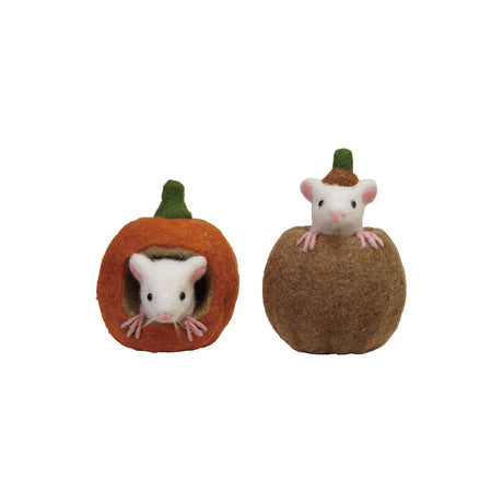 Handmade Wool Felt Pumpkin with Mouse - 2 Styles