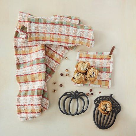 Woven Cotton Slub & Wool Striped Pot Holder