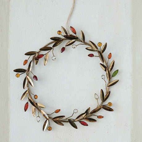 Metal Leaves & Acrylic Bead Berries Wreath