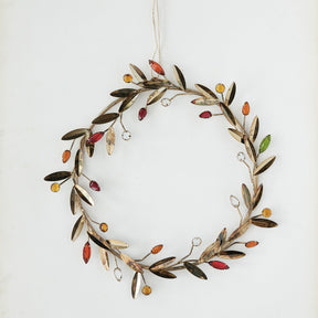 Metal Leaves & Acrylic Bead Berries Wreath