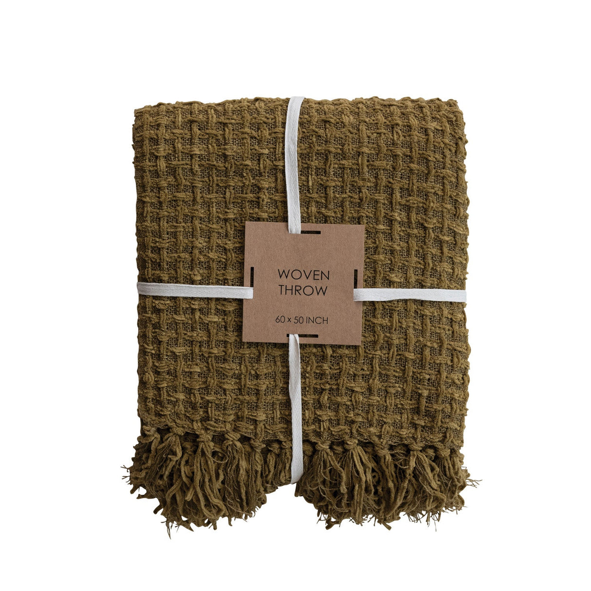 Olive Green Woven Chenille Waffle Weave Throw