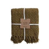 Olive Green Woven Chenille Waffle Weave Throw