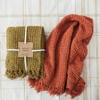 Olive Green Woven Chenille Waffle Weave Throw
