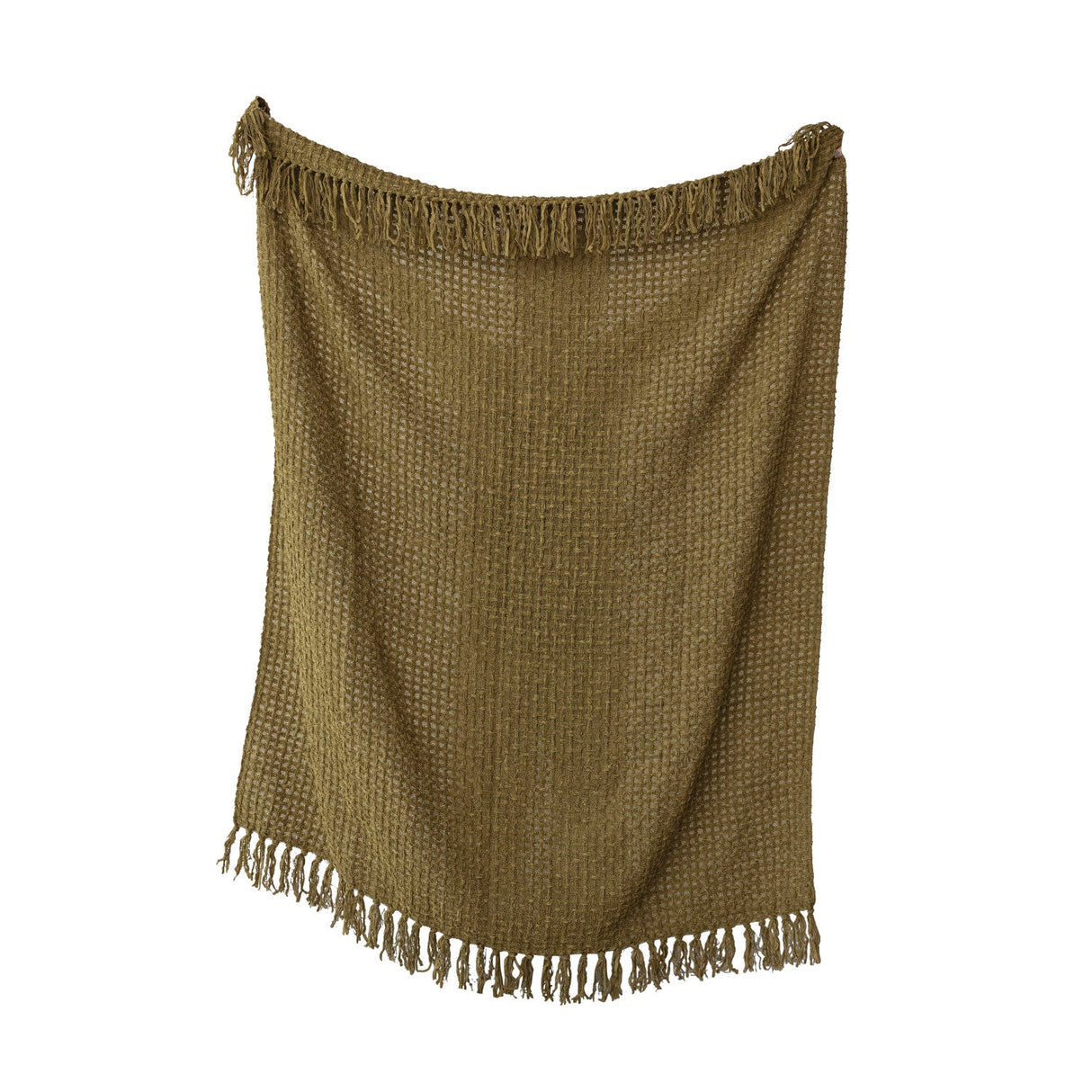 Olive Green Woven Chenille Waffle Weave Throw