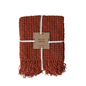 Rust Woven Fabric Chenille Waffle Weave Throw