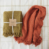 Rust Woven Fabric Chenille Waffle Weave Throw