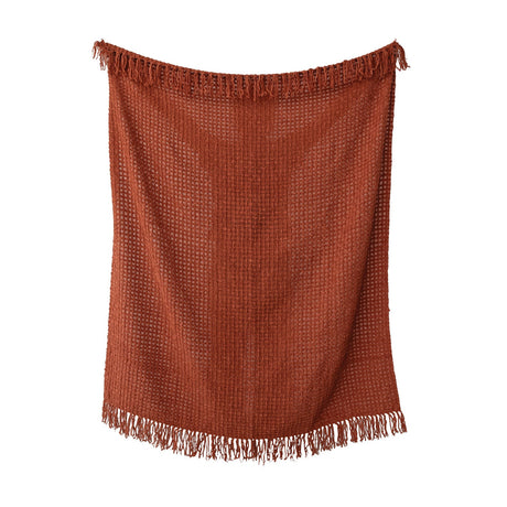 Rust Woven Fabric Chenille Waffle Weave Throw