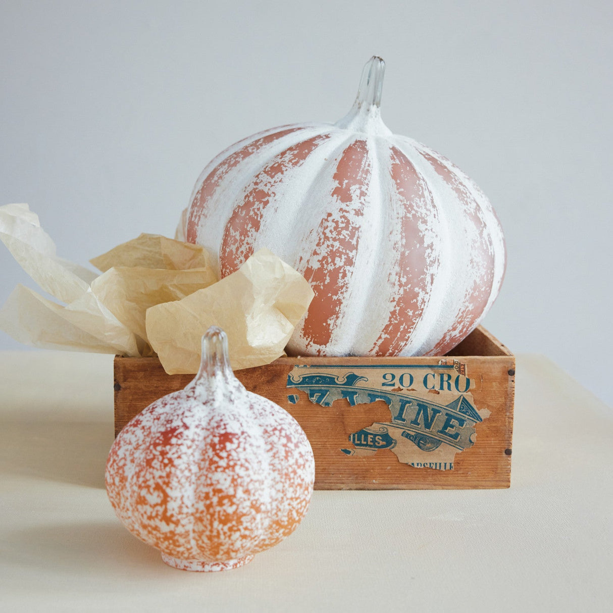 Cream Hand-Blown Glass Pumpkin