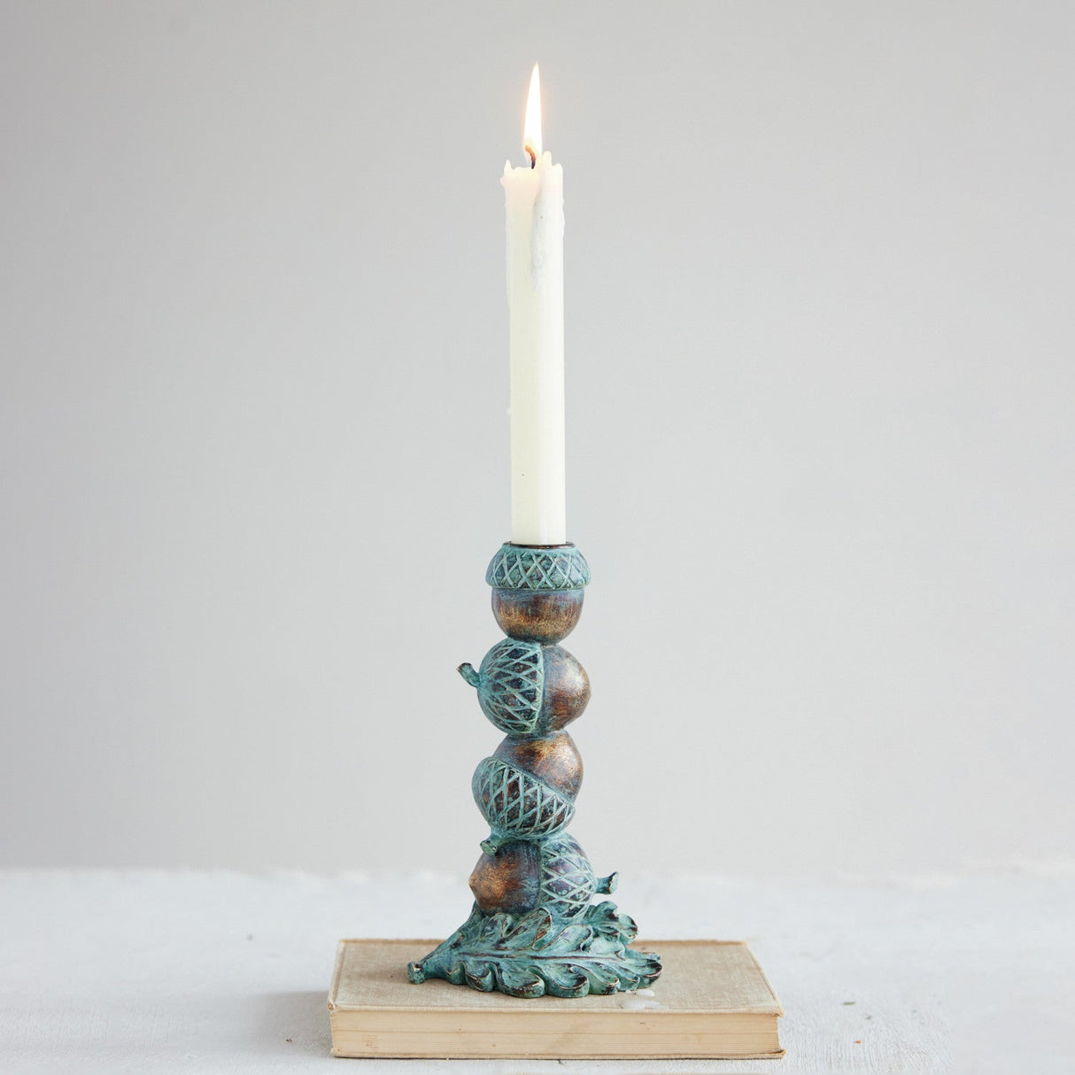 Resin Stacked Acorns Taper Holder