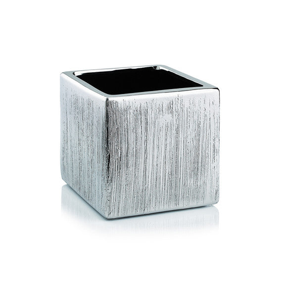 Textured Silver Ceramic Square Cube Planter