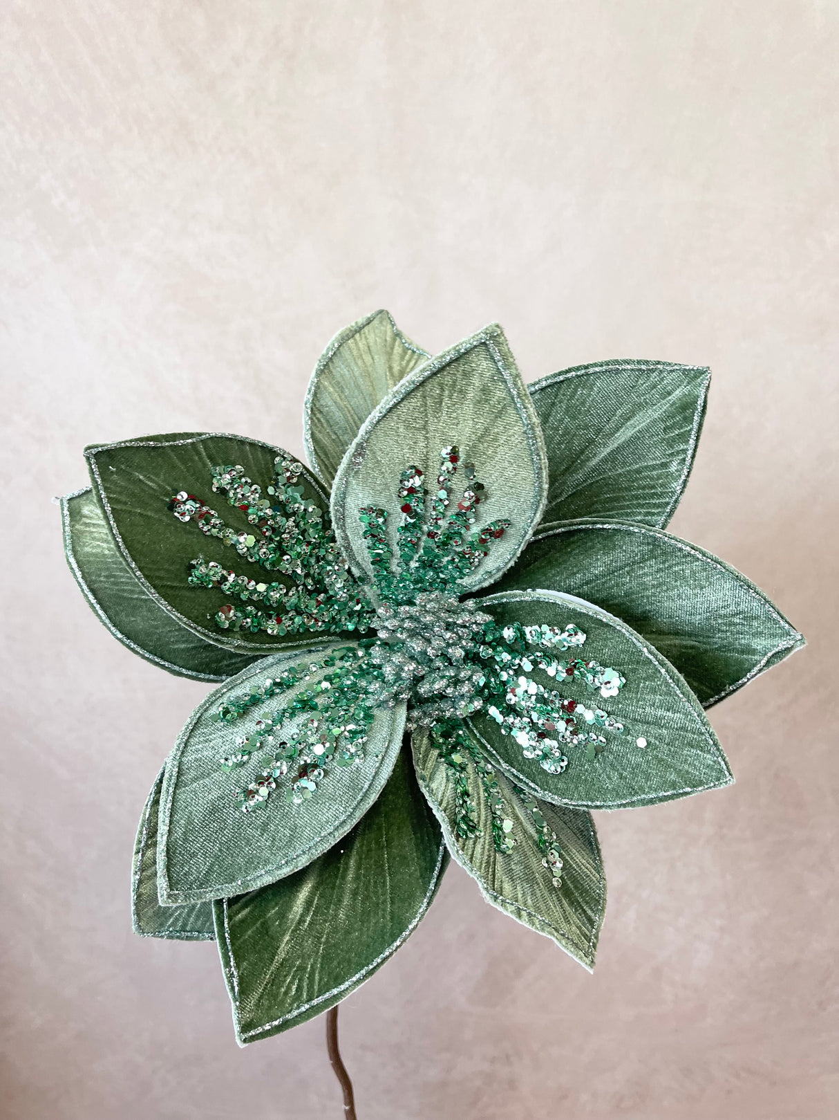 Green Glitter Poinsettia Stem