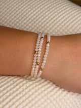 Peachy Pink with Gold Ball Stretchy Facet Mila-Mix Bracelet
