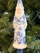 Glass Floral Print Santa Ornament