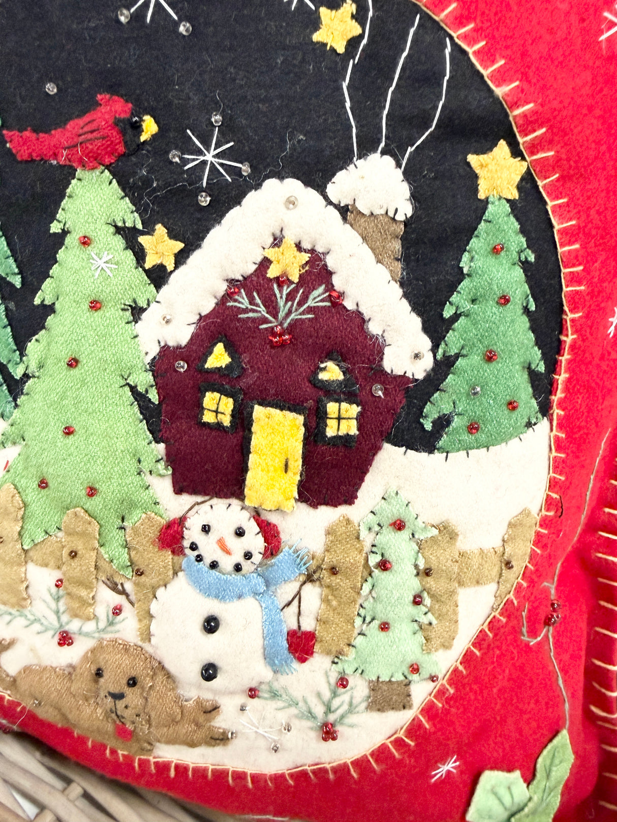 Handmade Snowman & House Pillow