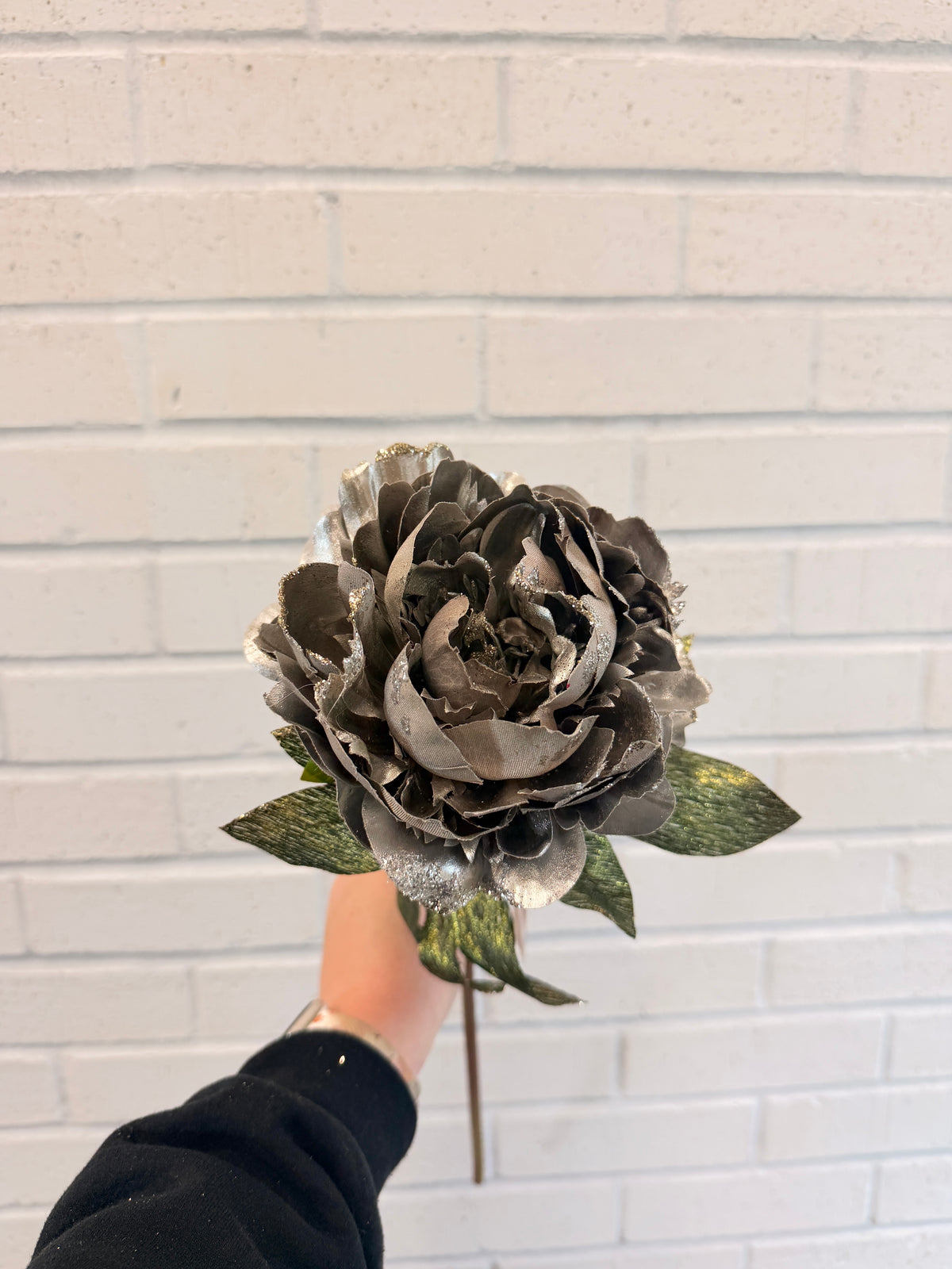 Silver Grey Holiday Peony Spray