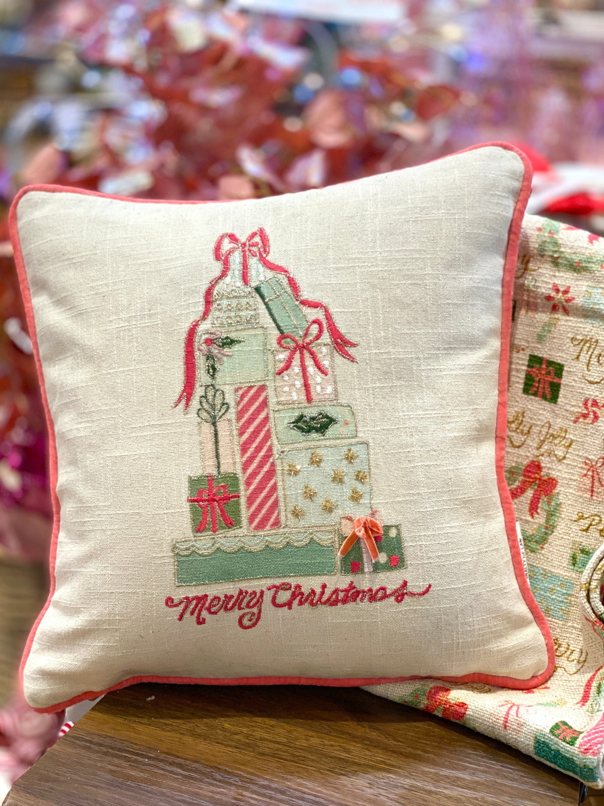 Embroidered Holiday Magic Gift Pillow