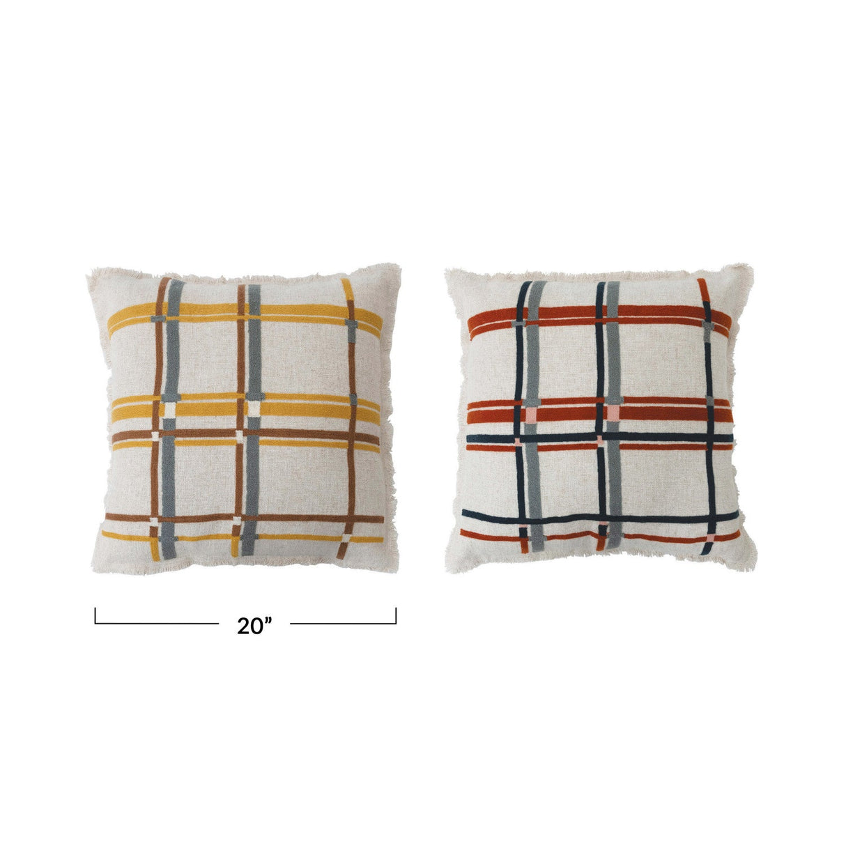 Embroidered Plaid Pillow - 2 Colors
