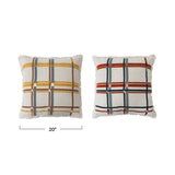 Embroidered Plaid Pillow - 2 Colors