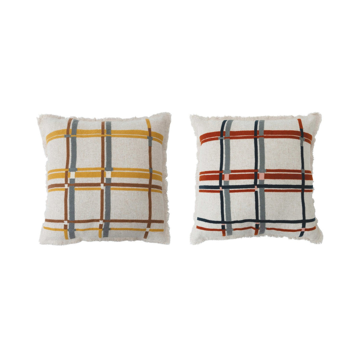 Embroidered Plaid Pillow - 2 Colors