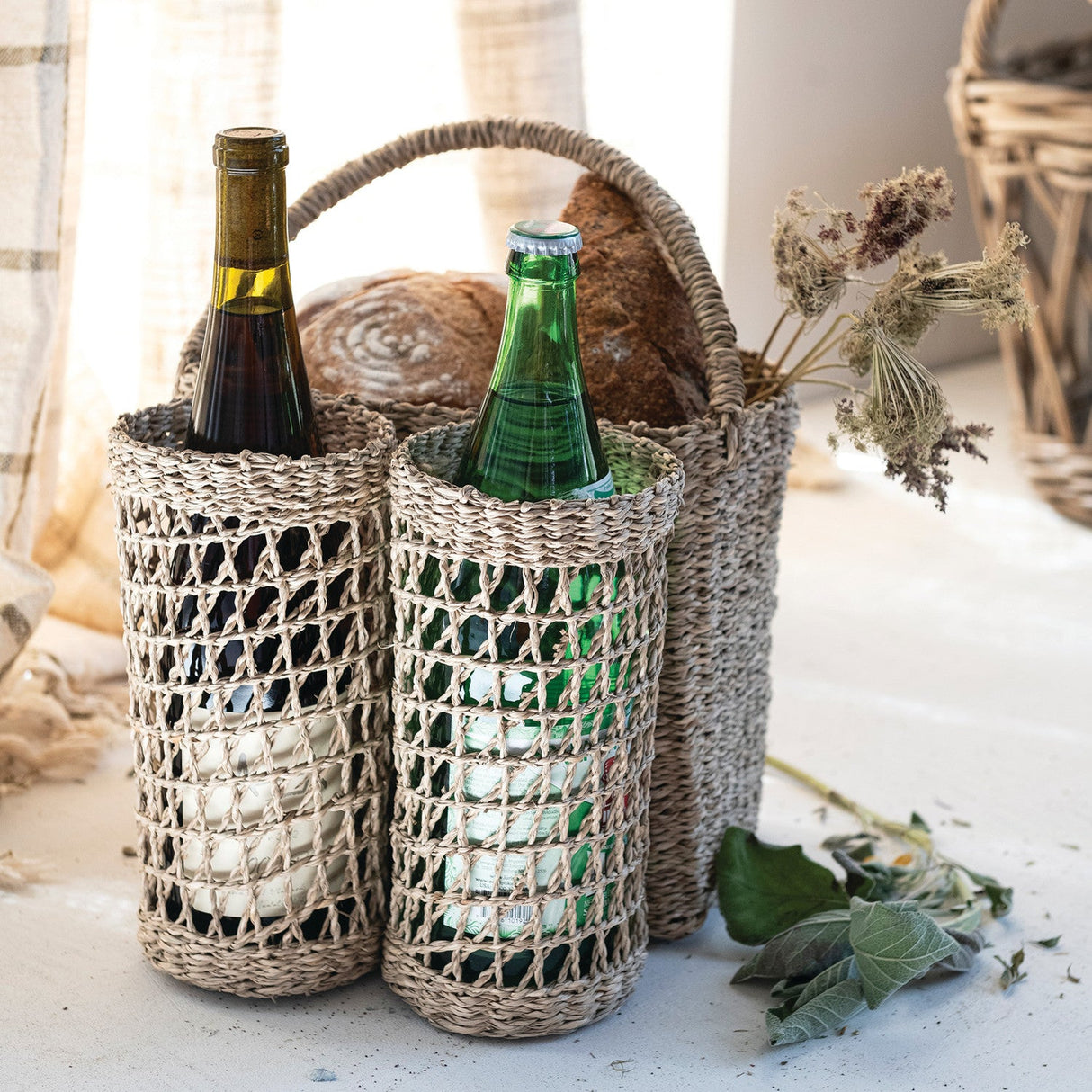 Seagrass Basket with Bottle Holders