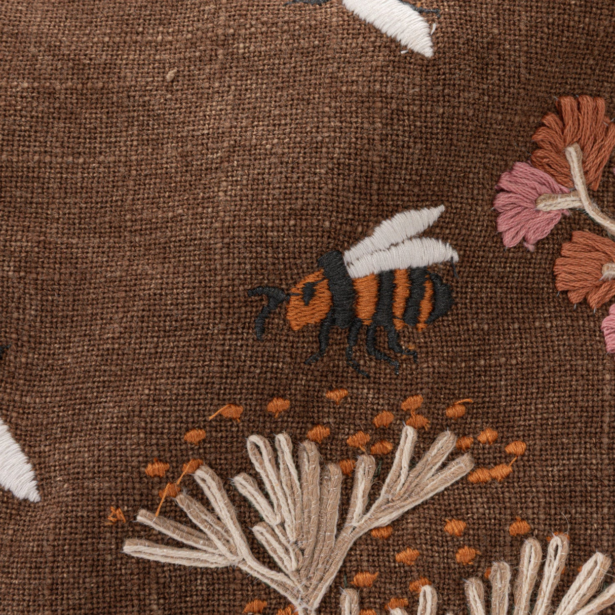 Hand-Embroidered Cotton Slub Lumbar Pillow