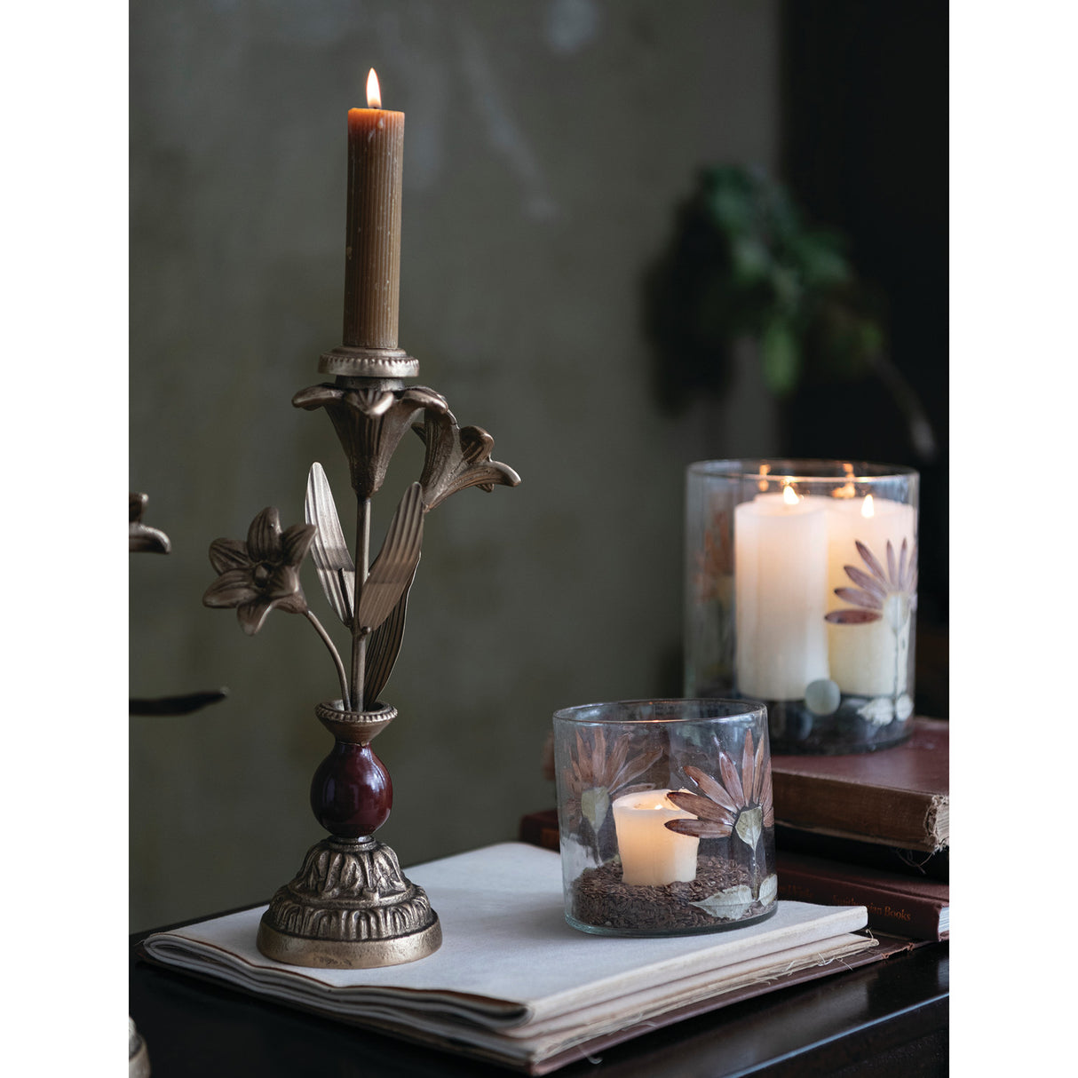 Gerbera Daisy Recycled Glass Candle Holder