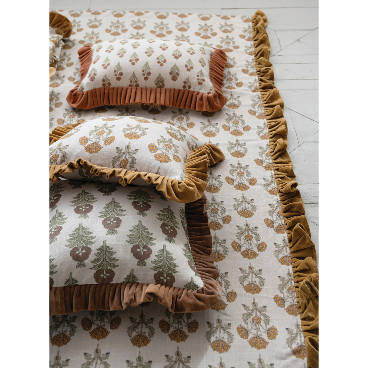 Velvet Ruffle Lumbar Pillow
