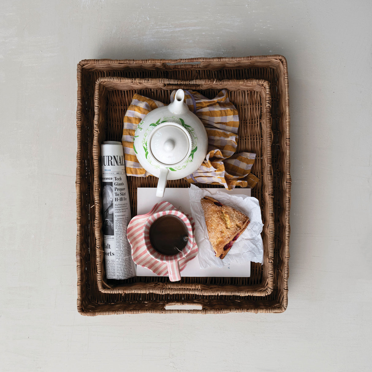 Hand-Woven Rattan Trays with Handles - 2 Sizes