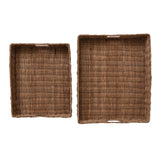 Hand-Woven Rattan Trays with Handles - 2 Sizes