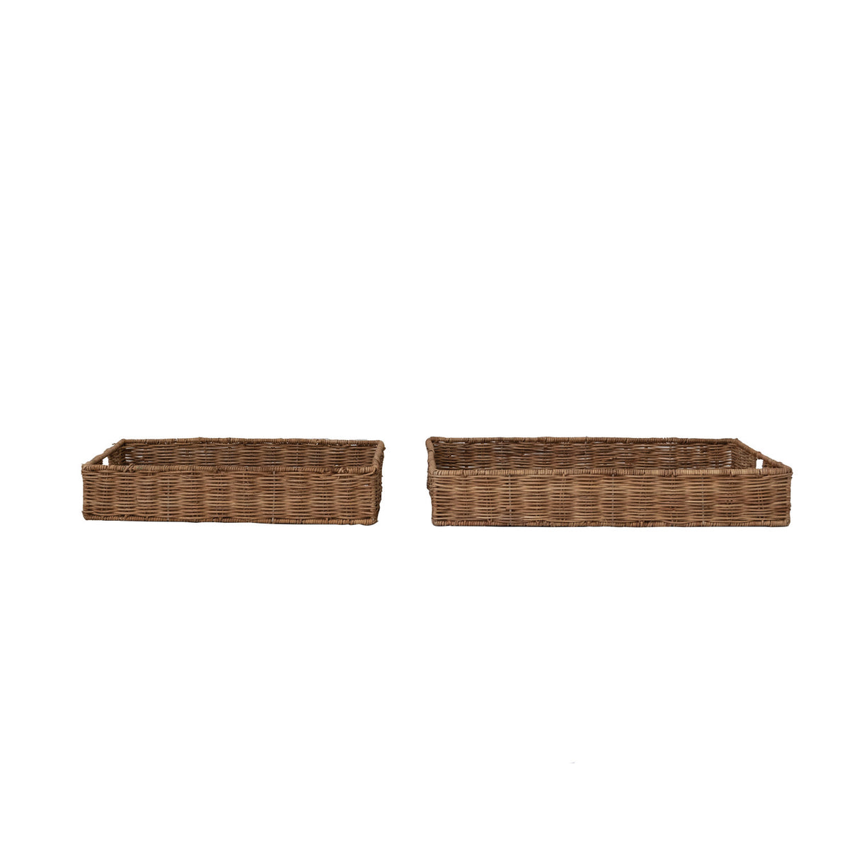 Hand-Woven Rattan Trays with Handles - 2 Sizes