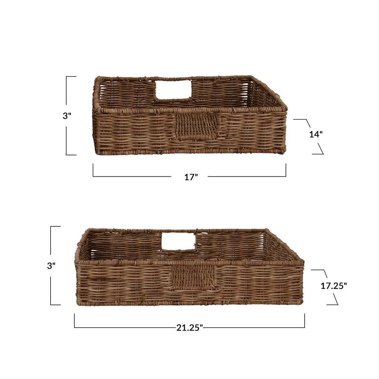 Hand-Woven Rattan Trays with Handles - 2 Sizes