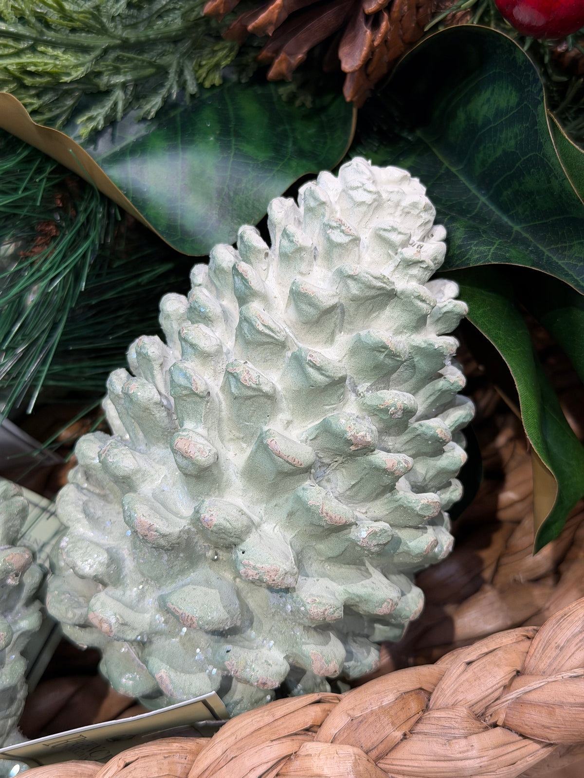 Green Resin Winter Pinecone