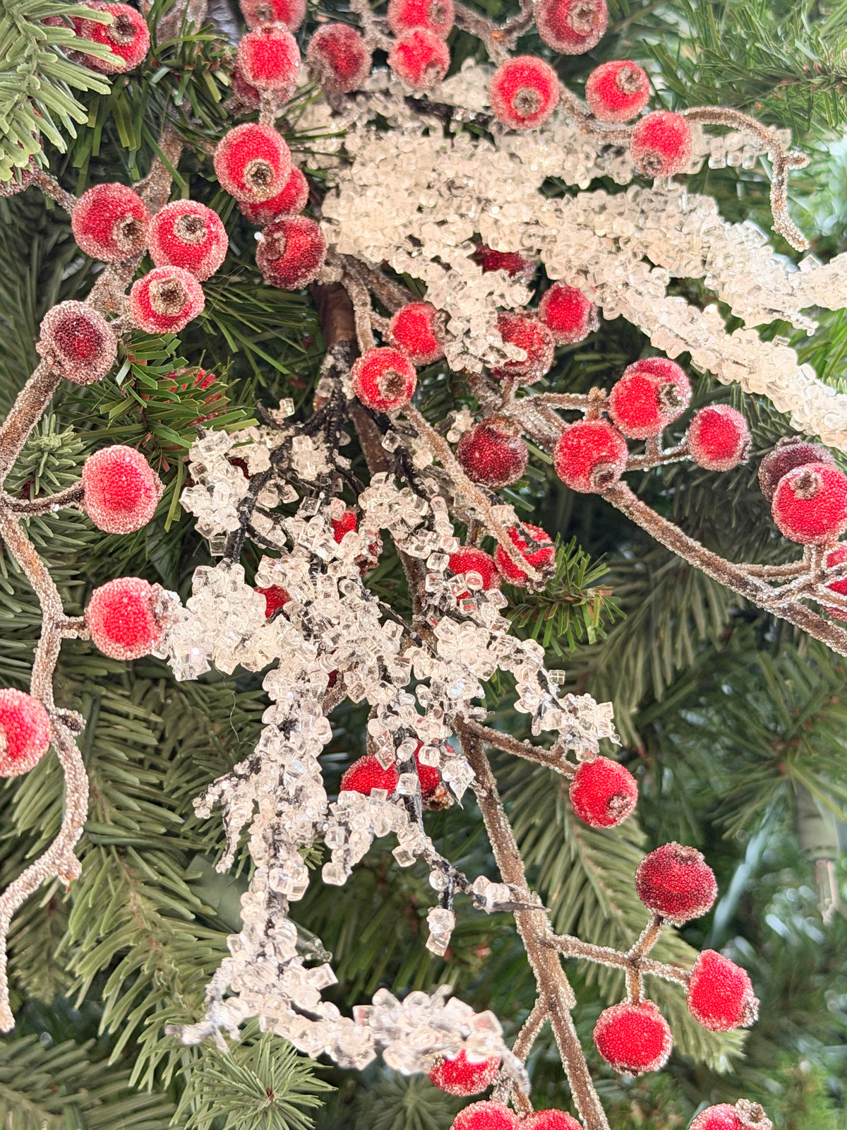 Red Natural Iced Berry Branch Spray