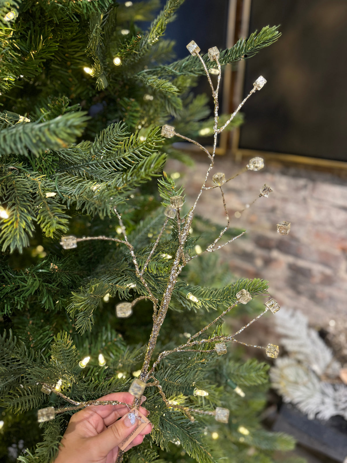 Clear Platinum Glitter Crystal Branch
