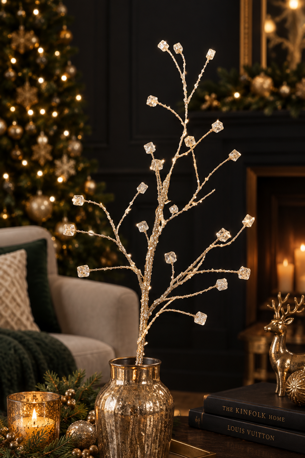 Clear Platinum Glitter Crystal Branch