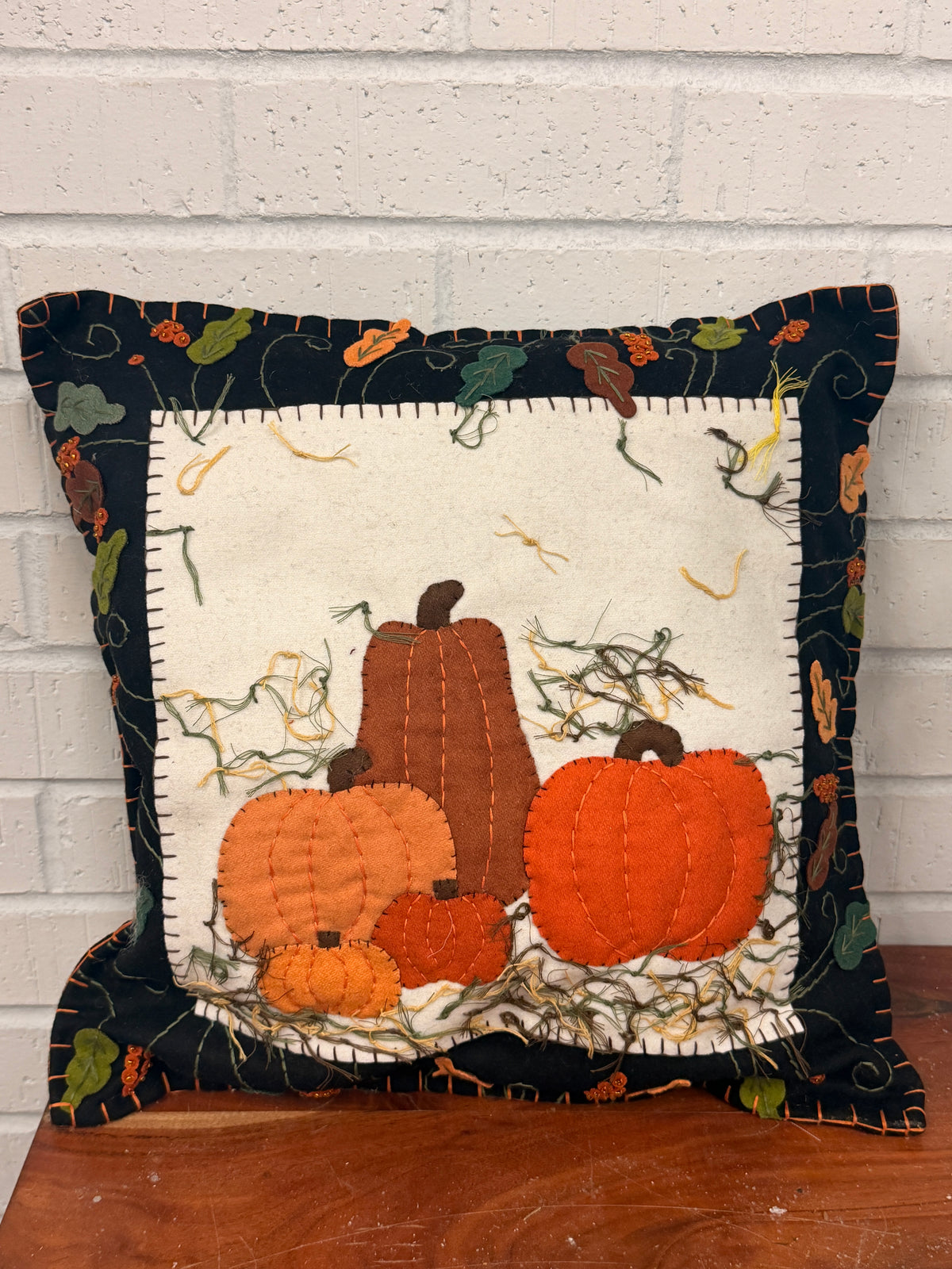 Handmade Pumpkin & Leaves Pillow
