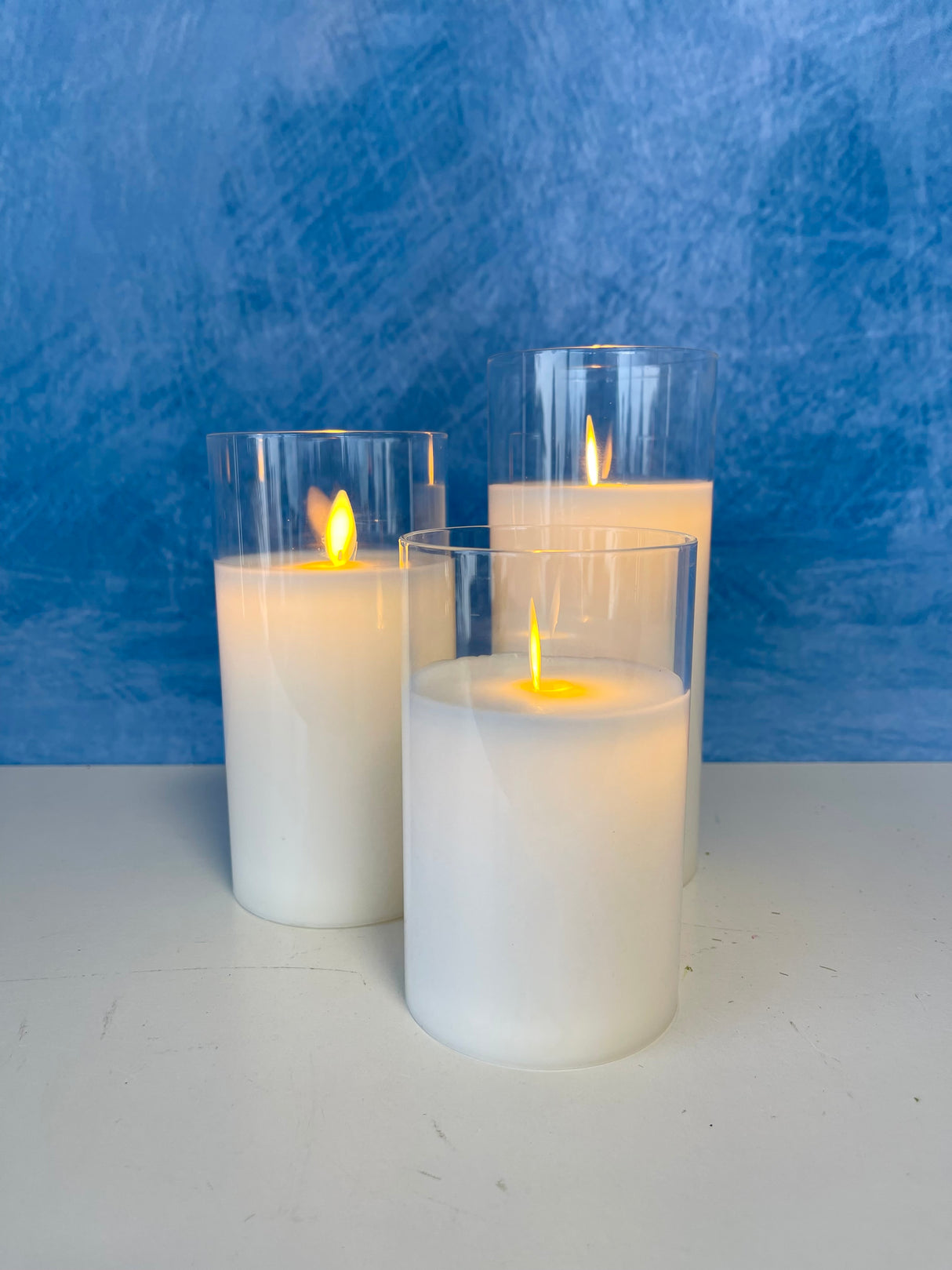 Cream Moving LED Glass Candle Set