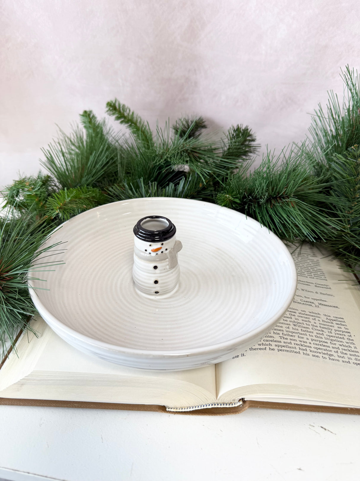 Snowman Stoneware Bowl Toothpick Holder