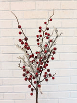 Red Natural Iced Berry Branch Spray