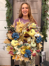 Silk floral cream tan whispering wheat wreath 25 inch handmade outdoor safe for farmhouse cottagecore fall home decor from Magnolias Home Decor