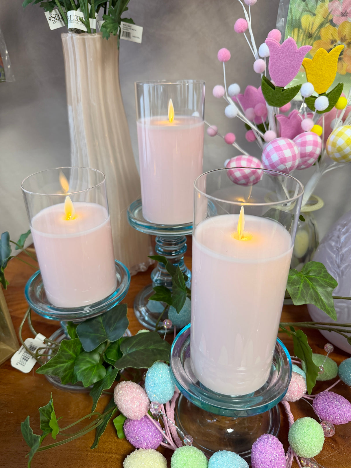 Pink Moving LED Glass Candle Set