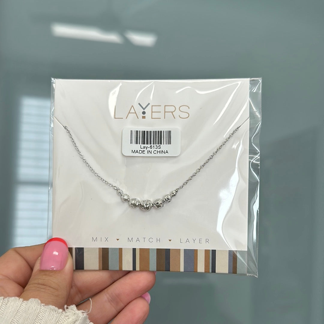 Beaded Stack Silver Layers Necklace